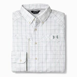 Under Armour Men’s Fishing Shirt Medium Gray Green Blue Plaid Long Sleeve